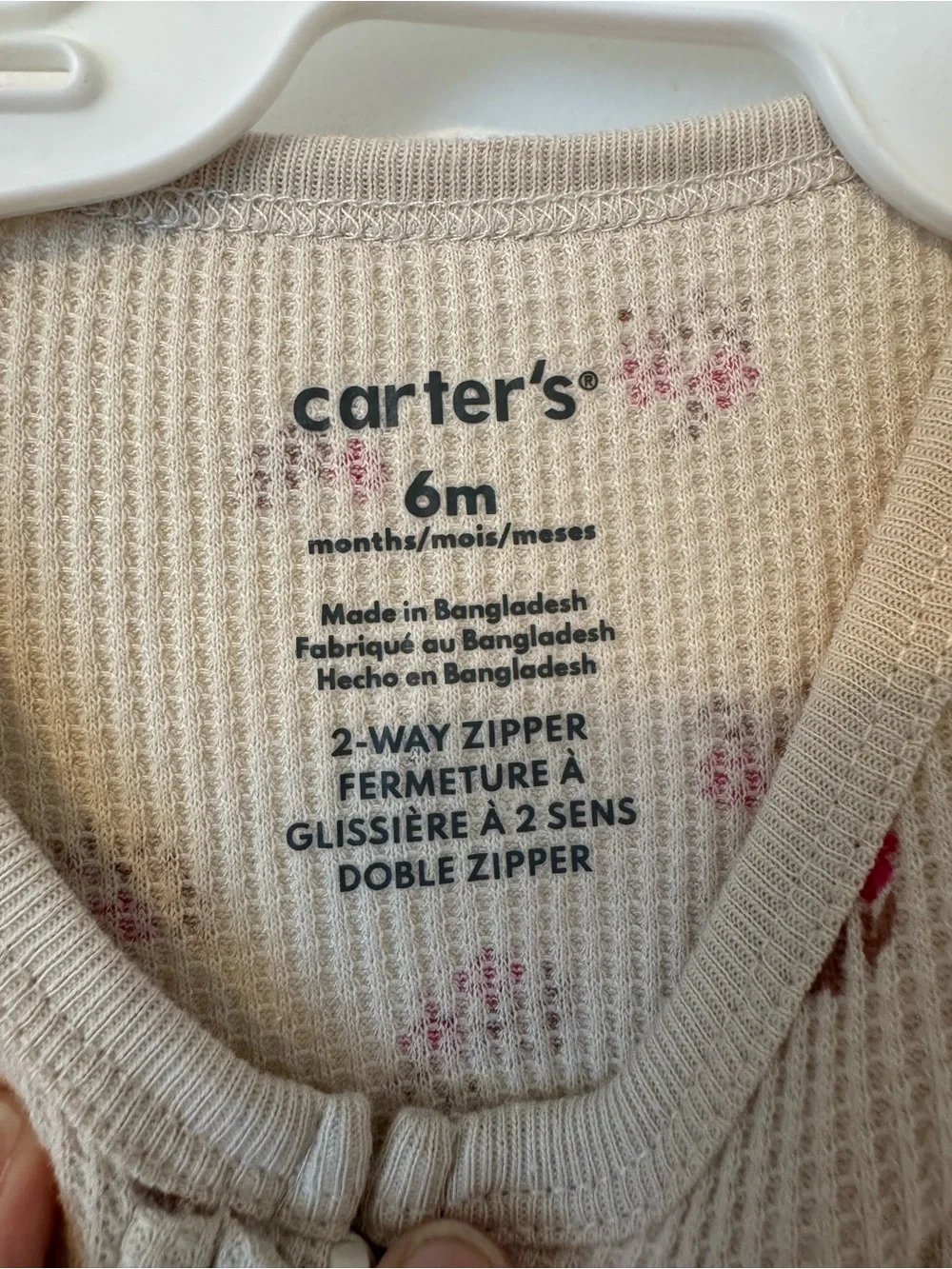 Carter's Beige Ribbed Floral Footed One-Piece